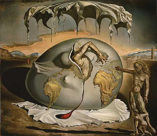 Lukisan Surealisme Geopoliticus Child Watching the Birth of the New Man (1943) karya Salvador Dali