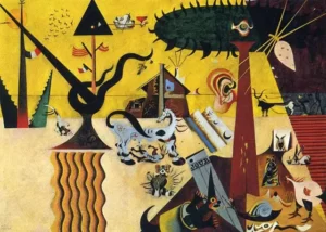 Lukisan Surealisme The Tilled Field, (1924) karya Joan Miro
