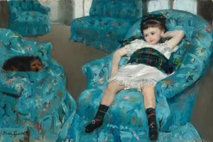 Lukisan Impresionisme Little Girl in a Blue Armchair (1878) katya Mary Cassatt